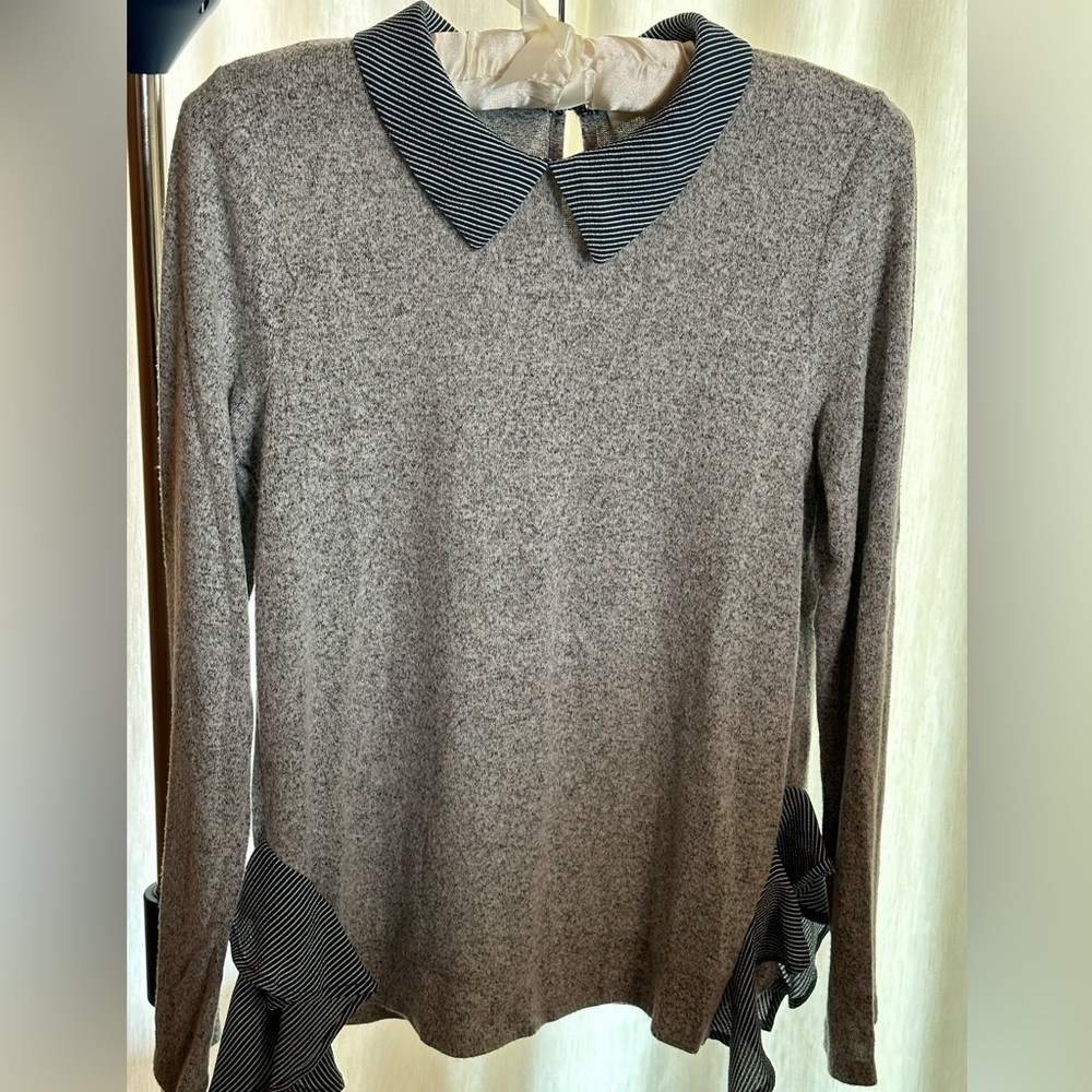 Monteau Los Angeles Lightweight Long Sleeve Sweater Collar Side Ruffle Teen L